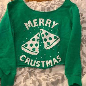 Cropped Ugly Christmas Sweater “Merry Crustmas” 🍕